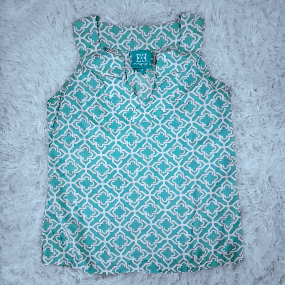 Escapada Aqua and White Geometric Tank Top